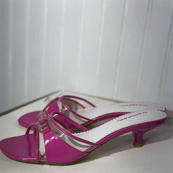 Classified Hot Pink Kitten Heel Sandals 9 Patent Leather Clear Straps Y2K Retro - Picture 6 of 9